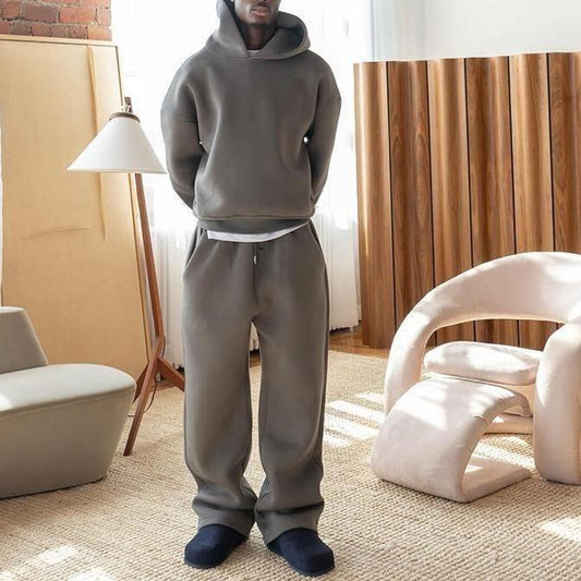 Men's Casual Solid Color Hooded Pullover Straight Pants