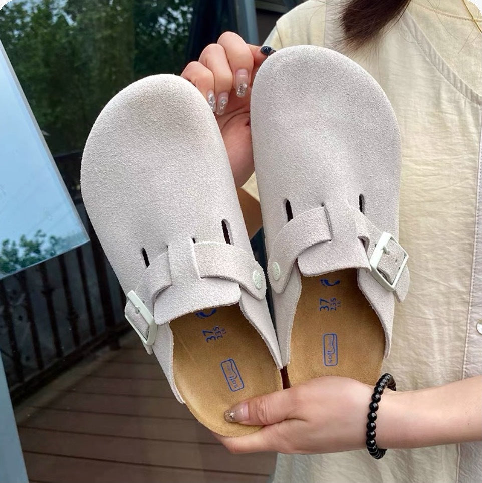 Genuine Leather Round Toe Hidden Heel Closed-Toe Sandals for Women Autumn and Winter Outdoor Wear BK Shoes