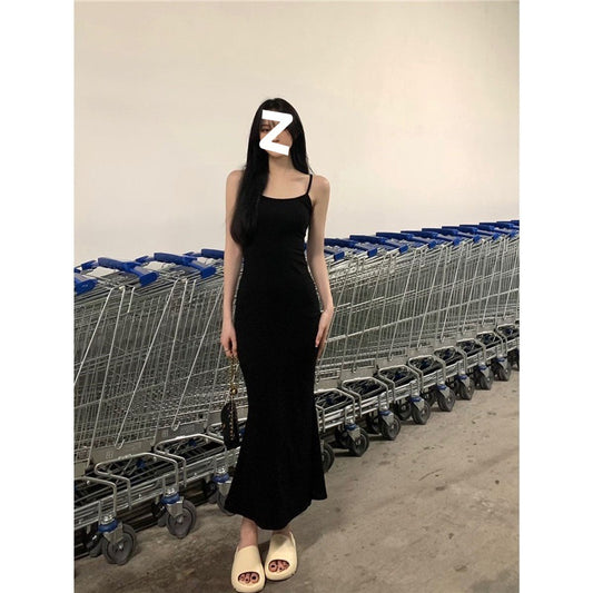 Ins Pure Desire Sleeveless Strap Dress Women  Slimming Fish Tail Long Dress Elegant Bodycon Skirt