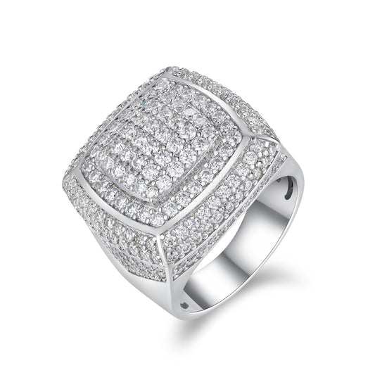 The Imperial Ring - Set With Top-quality Moissanite S925, Silver And Platinum-plated Men's Ring, Diamond Ring, Wedding Ring. The Ring Can Be Inspected With A Diamond Pen
