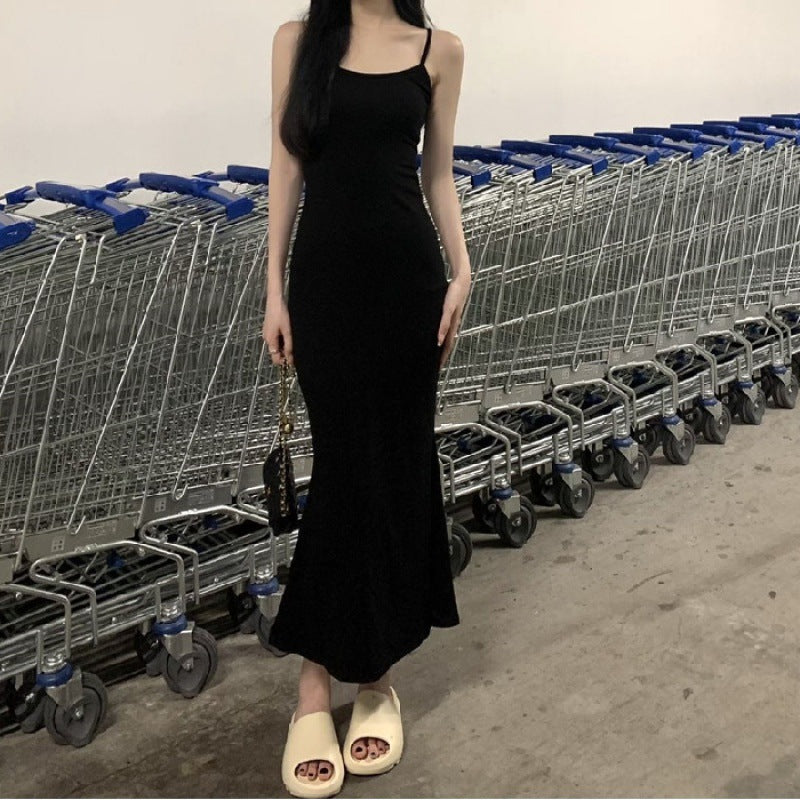 Ins Pure Desire Sleeveless Strap Dress Women  Slimming Fish Tail Long Dress Elegant Bodycon Skirt