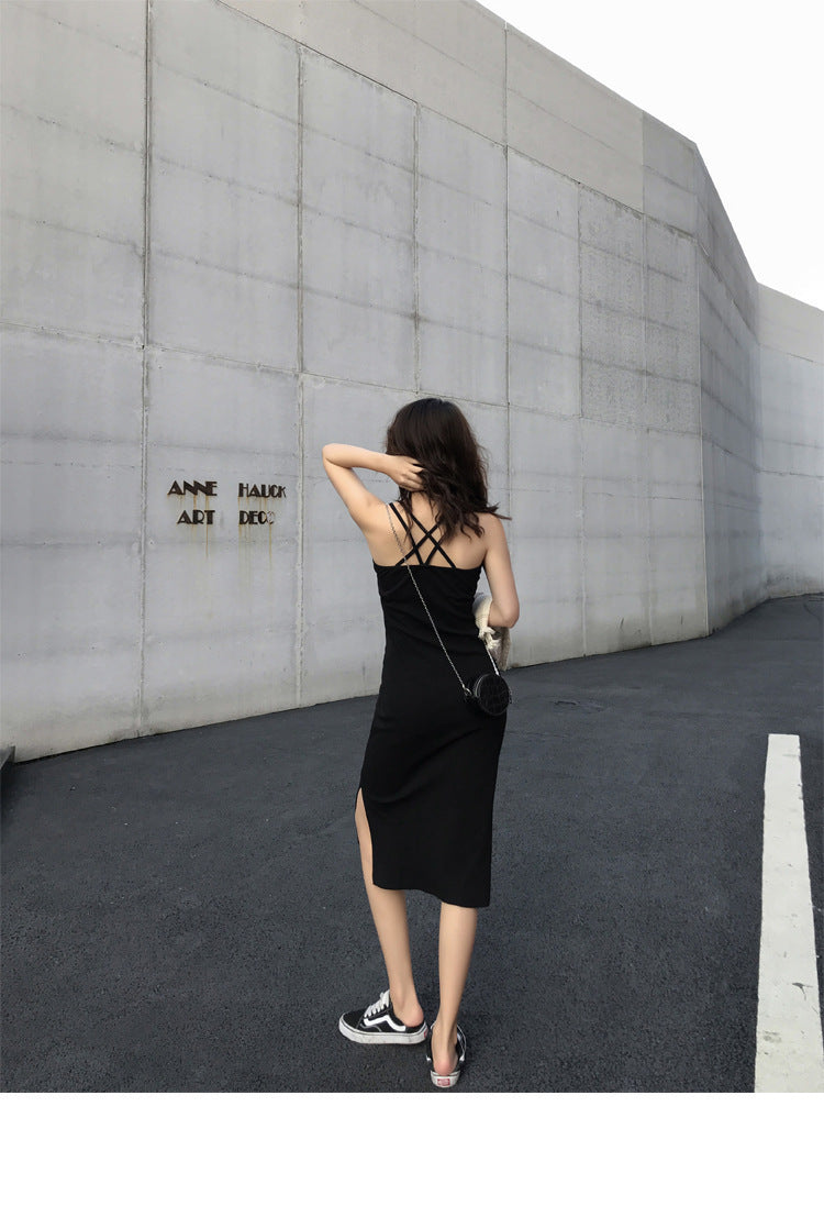Chic Mid-Length Strap Dress for Women, Summer Casual Open-Side Slim-Fit Inner Layer Dress