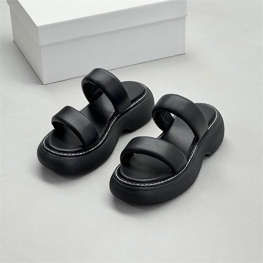 Thick-soled sandals, platform sandals, comfortable outer wear, genuine leather strappy sandals for women