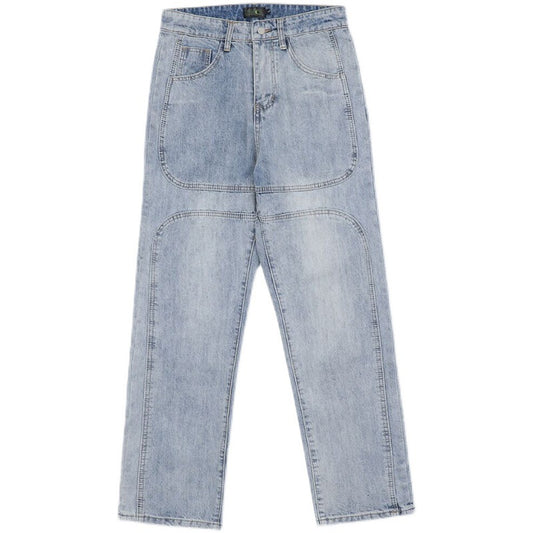 vintage patchwork jeans men's American style retro hiphop high street ins tide straight loose wide leg pants