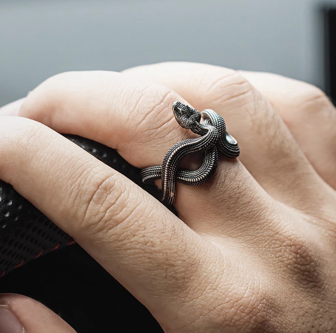 Python ring dark punk three dimensional snake ring snake winding ring