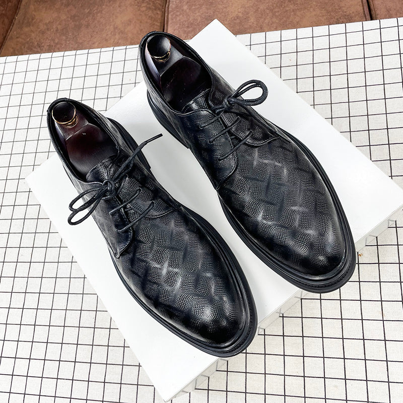 Men's Korean Style Black Leather Shoes For Business Formal