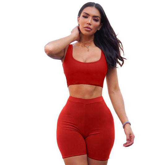 2 Piece Set Women Crop Tops and Biker Shorts Sweat Suits Sexy Club Outfits Two Piece Casual Tracksuit Matching Sets