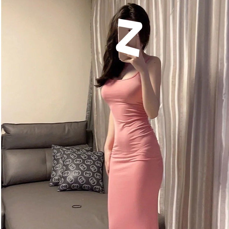 Ins Pure Desire Sleeveless Strap Dress Women  Slimming Fish Tail Long Dress Elegant Bodycon Skirt