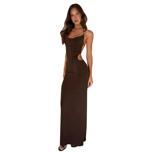 Sexy backless tied neck elastic dress for women