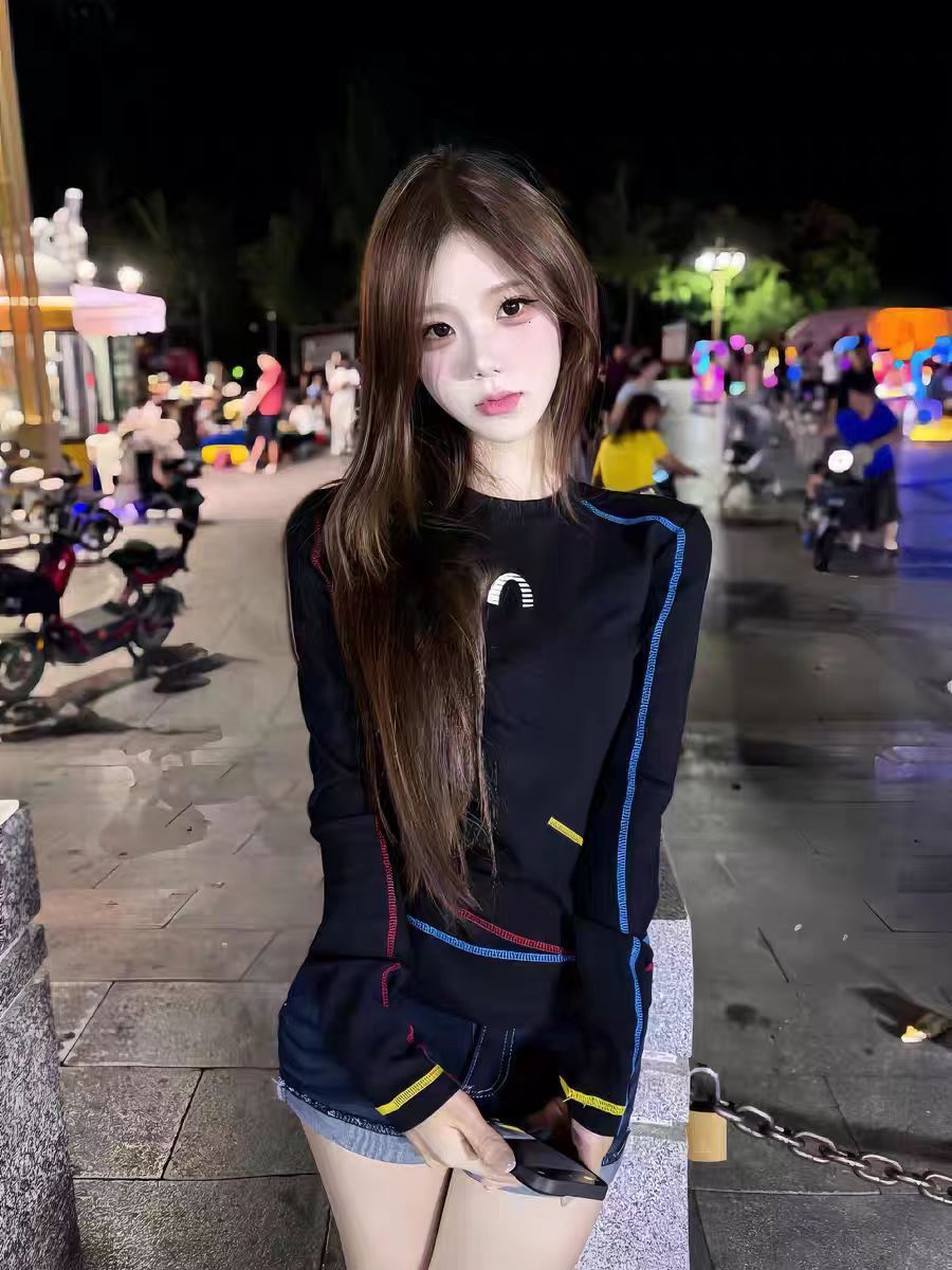 Printed Colorful Lines Long Sleeve T-Shirt for Women, Slim Fit, Casual Top