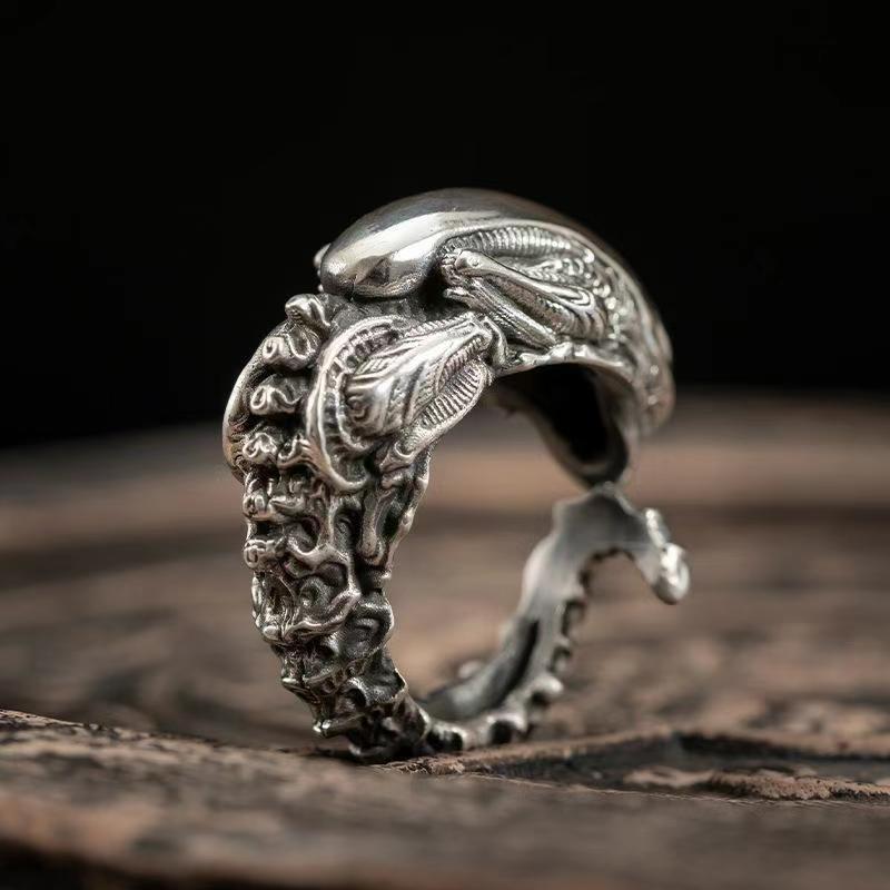 Retro Creative Irregular Ring Minimalist Cool Style Thai Silver Index Finger Ring Fashion Simple High-Grade Adjustable Ring