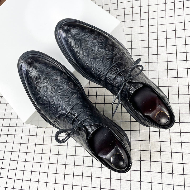 Men's Korean Style Black Leather Shoes For Business Formal