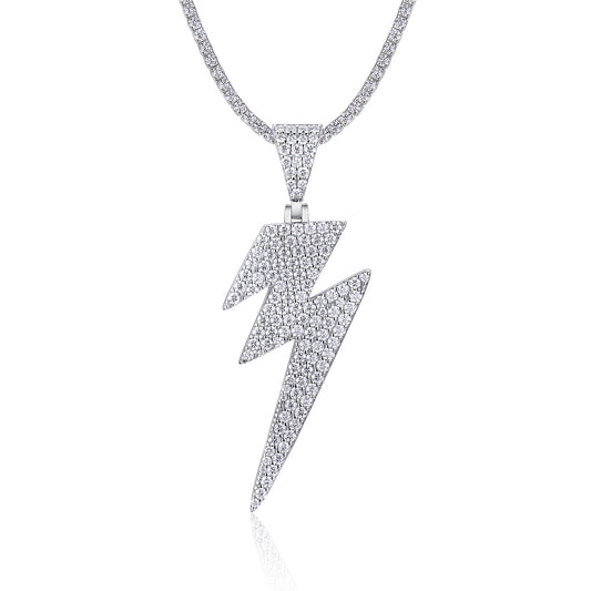 Lightning - A Fashionable And Trendy Necklace Pendant Set With Top-quality Moissanite S925, Silver And Platinum-plated, Can Be Tested With A Diamond Pen