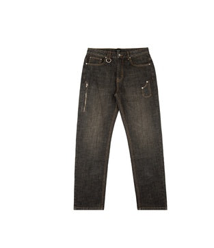Retro Washed Loose Black Denim Trousers With Zipper Fly